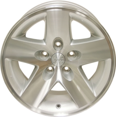Jeep Wrangler 2007-2017 silver machined 17x7.5 aluminum wheels or rims. Hollander part number ALY9075, OEM part number Not Yet Known.