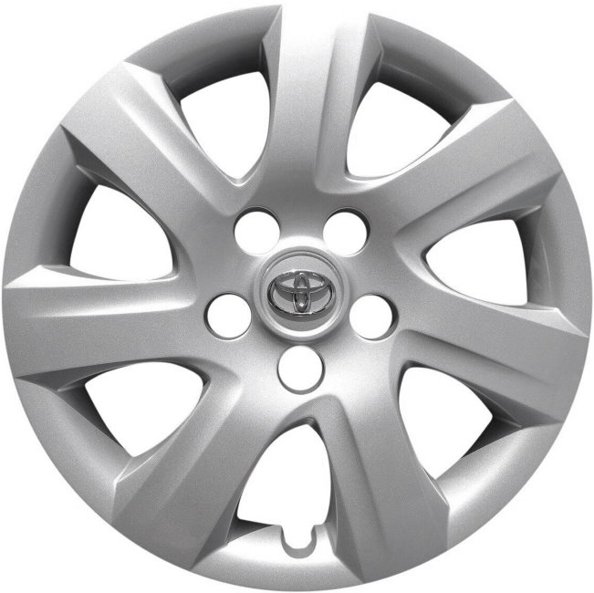 Toyota Camry 2010-2011, Plastic 7 Spoke, Single Hubcap or Wheel Cover For 16 Inch Steel Wheels. Hollander Part Number H61155.