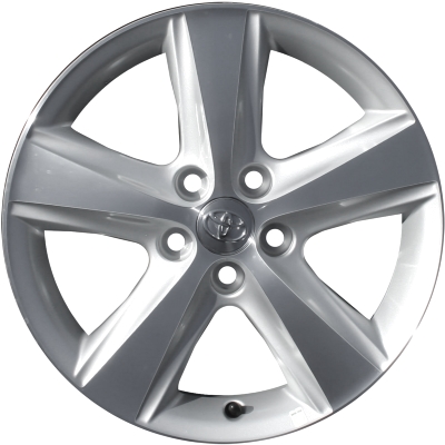 Toyota Camry 2010-2011 silver machined 17x7 aluminum wheels or rims. Hollander part number ALY69566, OEM part number 4261106540.