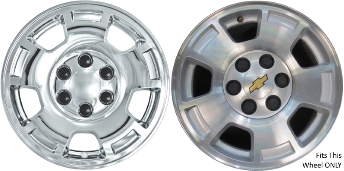 Chevrolet Silverado 1500 2007-2013, Chevrolet Suburban 2007-2014, Chevrolet Tahoe 2007-2014 Chrome, 5 Spoke, Plastic Hubcaps, Wheel Covers, Wheel Skins, Imposters. ONLY Fits 17 Inch Alloy Wheel Pictured. Part Number IMP-347X.