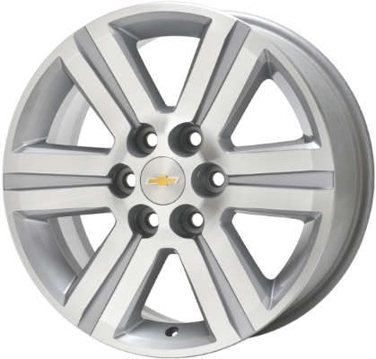 Chevrolet Traverse 2013-2017 silver machined 18x7.5 aluminum wheels or rims. Hollander part number ALY5572U10, OEM part number 20997878, 23126027.