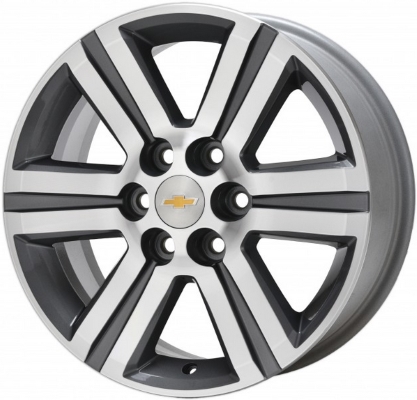 Chevrolet Traverse 2013-2017 charcoal machined 18x7.5 aluminum wheels or rims. Hollander part number ALY5572U30, OEM part number 20997878, 23126027.