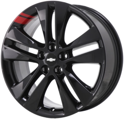 Chevrolet Cruze 2018, Trax 2018-2022 powder coat black w/ red stripes 18x7.5 aluminum wheels or rims. Hollander part number 5477U45/5828, OEM part number 84122926, 42693409.