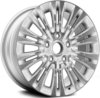 Chrysler Town & Country 2011-2016 polished w/ silver pockets 17x6.5 aluminum wheels or rims. Hollander part number ALY2402U90.LS05, OEM part number 1SP67GSAAB.