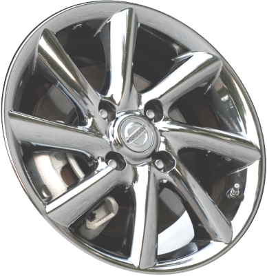 Nissan Cube 2009-2011 chrome 16x6 aluminum wheels or rims. Hollander part number ALY62531, OEM part number D03001A12B.
