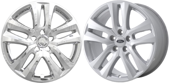 Ford Explorer 2018-2019 Chrome, 10 Spoke, Plastic Hubcaps, Wheel Covers, Wheel Skins, Imposters. Fits 18 Inch Alloy Wheel Pictured to Right. Part Number IMP-441X.