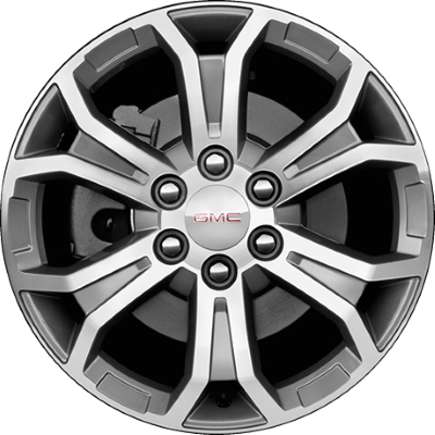 GMC Acadia 2013-2016 grey machined 19x7.5 aluminum wheels or rims. Hollander part number ALY5573, OEM part number 20997880, 23115711.