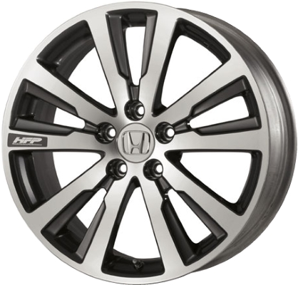 Honda Civic 2012-2015 charcoal machined 18x7 aluminum wheels or rims. Hollander part number ALY64030/64068, OEM part number 08W18TR0100, 08W18TR0100B.