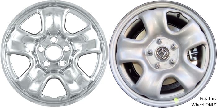 Honda CR-V 2012-2016 Chrome, 5 Spoke, Plastic Hubcaps, Wheel Covers, Wheel Skins, Imposters. ONLY Fits 16 Inch Steel Wheel Pictured. Part Number IMP-86X/6977P.