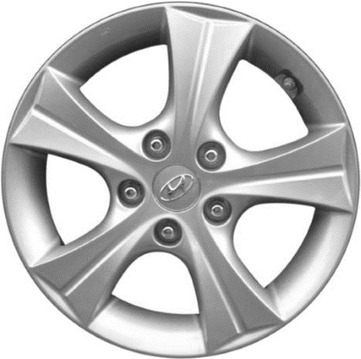 Hyundai Elantra 2013-2016 powder coat silver 16x6.5 aluminum wheels or rims. Hollander part number ALY70835U, OEM part number 529103X450, 529103X450.