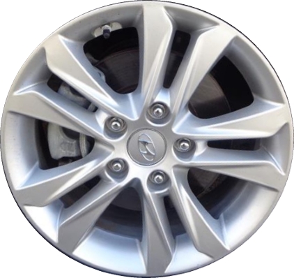 Hyundai Elantra 2013-2015 powder coat silver 16x6.5 aluminum wheels or rims. Hollander part number ALY70837A, OEM part number 52910A5350, 52910A5300.