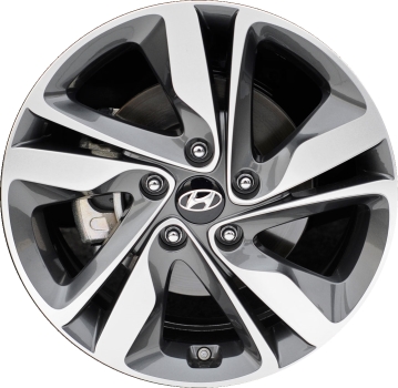 Hyundai Elantra 2014-2016 charcoal machined 17x7 aluminum wheels or rims. Hollander part number ALY70860U, OEM part number 529103X850, 529103X800, 529103Y550, 529103Y500.