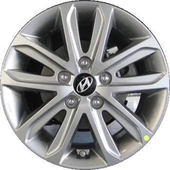Hyundai Elantra 2014-2016 powder coat silver 16x6.5 aluminum wheels or rims. Hollander part number ALY70859U, OEM part number 529103X760, 529103Y450, 529103Y450.