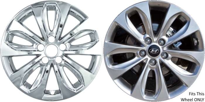 Hyundai Sonata 2011-2014 Chrome, 10 Spoke, Plastic Hubcaps, Wheel Covers, Wheel Skins, Imposters. ONLY Fits 18 Inch Alloy Wheel Pictured. Part Number IMP-353X.