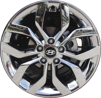Hyundai Veloster 2014-2015 chrome 18x7.5 aluminum wheels or rims. Hollander part number ALY70814U95, OEM part number 2V040ADU00.
