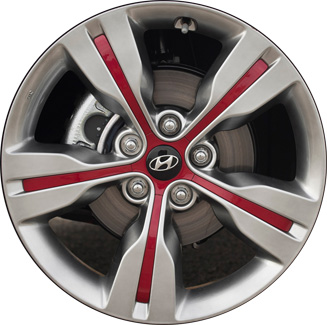 Hyundai Veloster 2012-2017 powder coat hyper silver 18x7.5 aluminum wheels or rims. Hollander part number ALY70813U78, OEM part number 529102V250, 529102V250EB, 529052V750EB.