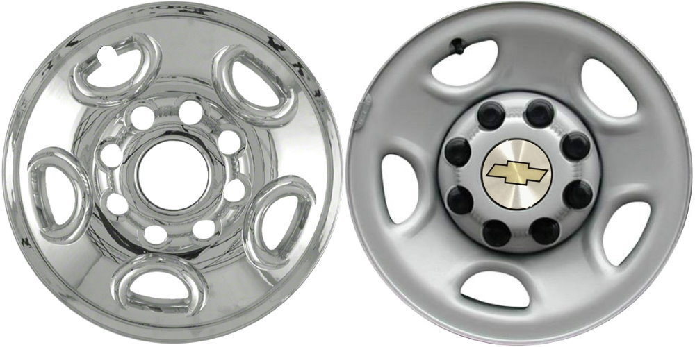 Chevrolet Silverado 1500 HD 2001-2007, Chevrolet Silverado 2500 1999-2010, Chevrolet Silverado 3500 SRW 2001-2010, Chevrolet Suburban 2500 2000-2014 Chrome, 5 Spoke, Plastic Hubcaps, Wheel Covers, Wheel Skins, Imposters. ONLY Fits 16 Inch Steel Wheel Pictured. Part Number IMP-50X/617PC.