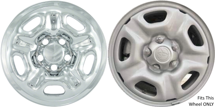 Toyota Tacoma 2005-2015 Chrome, 5 Spoke, Plastic Hubcaps, Wheel Covers, Wheel Skins, Imposters. ONLY Fits 15 Inch Steel Wheel Pictured. Part Number IMP-66X/5945PC.