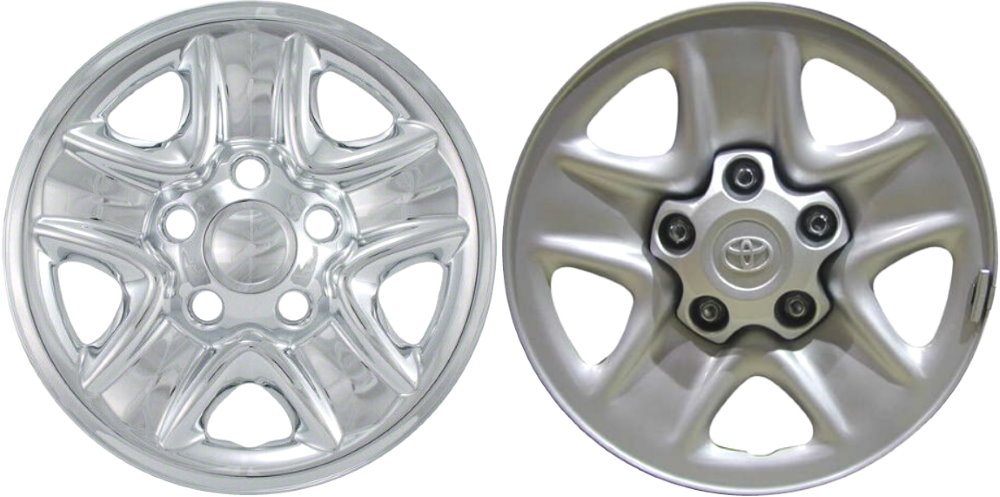 Toyota Tundra 2007-2021 Chrome, 5 Spoke, Plastic Hubcaps, Wheel Covers, Wheel Skins, Imposters. Fits 18 Inch Steel Wheel Pictured to Right. Part Number IMP-77X/8000PC.