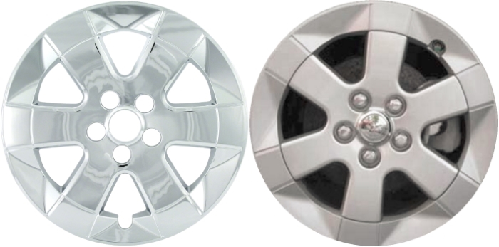 Toyota Prius 2004-2009 Chrome, 6 Spoke, Plastic Hubcaps, Wheel Covers, Wheel Skins, Imposters. Fits 15 Inch Alloy Wheel Pictured to Right. Part Number IMP-324X.