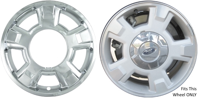 Ford F-150 2009-2014 Chrome, 5 Spoke, Plastic Hubcaps, Wheel Covers, Wheel Skins, Imposters. ONLY Fits 17 Inch Alloy Wheel Pictured. Part Number IMP-326X.
