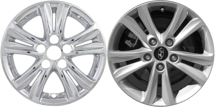 Hyundai Sonata 2011-2014 Chrome, 5 Double Spoke, Plastic Hubcaps, Wheel Covers, Wheel Skins, Imposters. Fits 16 Inch Alloy Wheel Pictured to Right. Part Number IMP-363X.