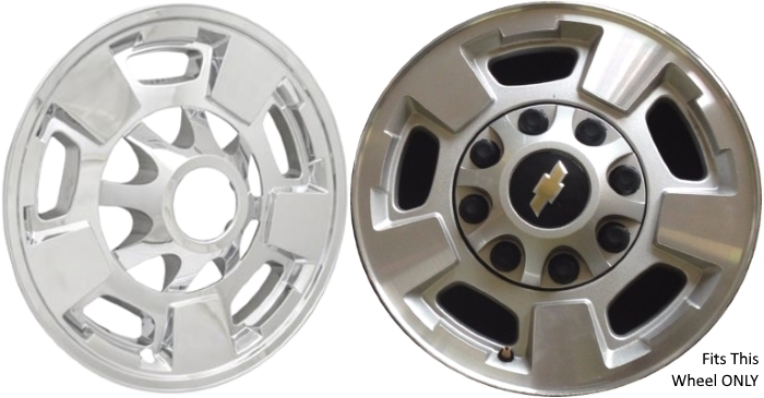 Chevrolet Silverado 2500 2011-2019, Chevrolet Silverado 3500 SRW 2011-2019, Chevrolet Suburban 3500HD 2016-2019 Chrome, 5 Spoke, Plastic Hubcaps, Wheel Covers, Wheel Skins, Imposters. ONLY Fits 17 Inch Alloy Wheel Pictured. Part Number IMP-411X.