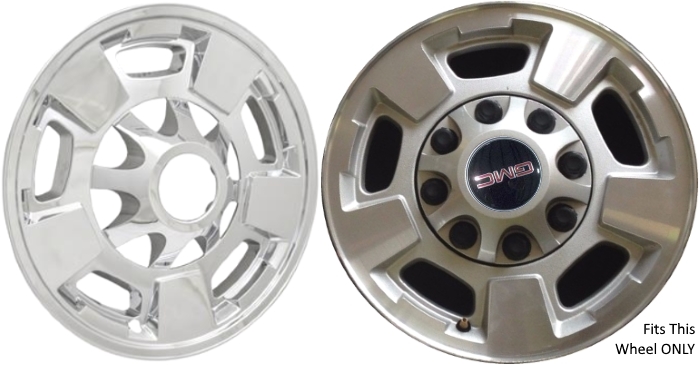 GMC Sierra 2500 2011-2019, GMC Sierra 3500 SRW 2011-2019 Chrome, 5 Spoke, Plastic Hubcaps, Wheel Covers, Wheel Skins, Imposters. ONLY Fits 17 Inch Alloy Wheel Pictured. Part Number IMP-411X.