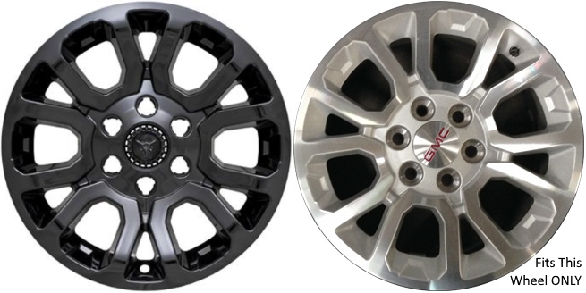 GMC Sierra 1500 2014-2018, GMC Sierra 1500 Limited 2019, GMC Yukon 2015-2020 Black, 12 Spoke, Plastic Hubcaps, Wheel Covers, Wheel Skins, Imposters. ONLY Fits 18 Inch Alloy Wheel Pictured. Part Number IMP-404BLK.