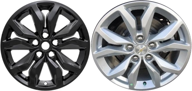 Chevrolet Impala 2016-2020 Black, 10 Spoke, Plastic Hubcaps, Wheel Covers, Wheel Skins, Imposters. Fits 18 Inch Alloy Wheel Pictured to Right. Part Number IMP-407BLK.