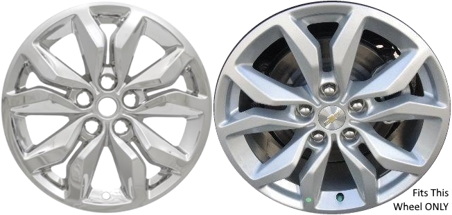 Chevrolet Impala 2016-2020 Chrome, 10 Spoke, Plastic Hubcaps, Wheel Covers, Wheel Skins, Imposters. ONLY Fits 18 Inch Alloy Wheel Pictured. Part Number IMP-407X.