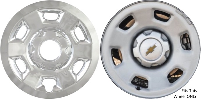 Chevrolet Colorado 2015-2020, GMC Canyon 2015-2020 Chrome, 6 Hole, Plastic Hubcaps, Wheel Covers, Wheel Skins, Imposters. ONLY Fits 16 Inch Steel Wheel Pictured. Part Number IMP-93X.