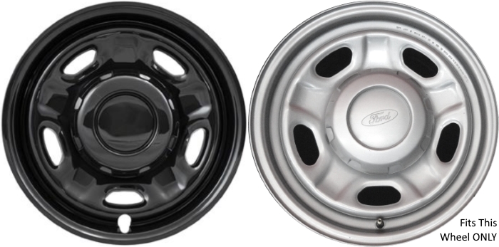 Ford F-250 2010-2024, Ford F-350 SRW 2010-2024 Black, 5 Hole, Plastic Hubcaps, Wheel Covers, Wheel Skins, Imposters. ONLY Fits 17 Inch Steel Wheel Pictured. Part Number IMP-96BLK.
