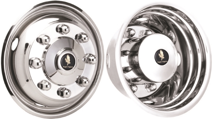 Freightliner FL50 1996-2016, Freightliner FL60 1996-2016, Freightliner FL70 1996-2016, Freightliner FL80 1996-2016, Stainless Steel Hubcaps, Wheel Covers, Simulators and Liners for 19.5 x 6.75 Inch Steel Wheels. Part Number JDG95820/22.