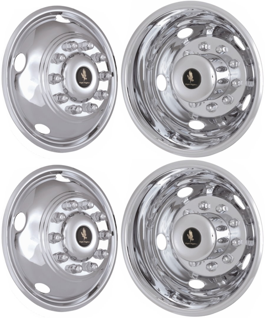 19.5" 10 lug Ford f53 chassis Front pair Wheel simulators 6.75" wheel stainless Wheels, Tires