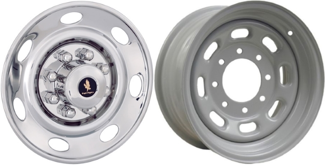 Ford F-250 1999-2004, Ford F-350 SRW 1999-2004, Stainless Steel Hubcaps, Wheel Covers, Simulators and Liners for 16 Inch Steel Wheels. Part Number JDSF1608.