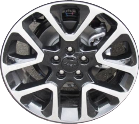 Jeep Compass 2018-2021, Renegade 2022 black polished 19x7.5 aluminum wheels or rims. Hollander part number 9192U90, OEM part number 5VC291X8AA.