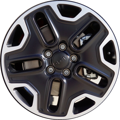 Jeep Renegade 2015-2018 black machined 17x6.5 aluminum wheels or rims. Hollander part number ALY9147U46, OEM part number 5XA67MXFAA.