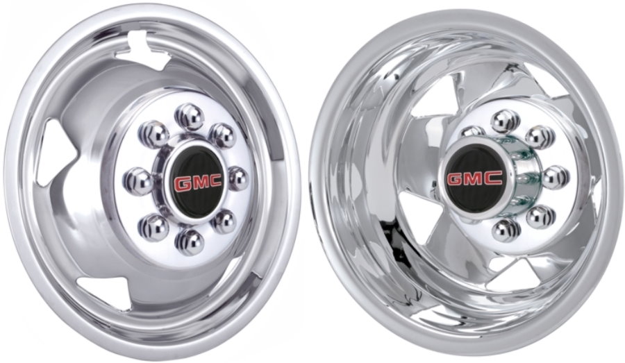 GMC Sierra 3500 DRW 2011-2024, Stainless Steel Hubcaps, Wheel Covers, Simulators and Liners for 17 Inch Steel Wheels. Part Number JGM3500-11 GMC.