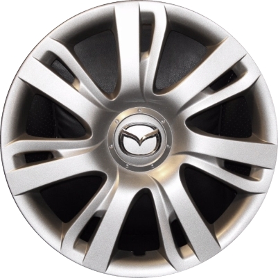 Mazda 2 2011-2014, Plastic 7 Double Spoke, Single Hubcap or Wheel Cover For 15 Inch Steel Wheels. Hollander Part Number H56556.