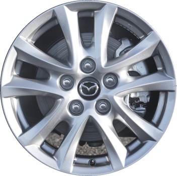 Mazda 3 2014-2018 powder coat silver 16x6.5 aluminum wheels or rims. Hollander part number ALY64961, OEM part number 9965D06560.