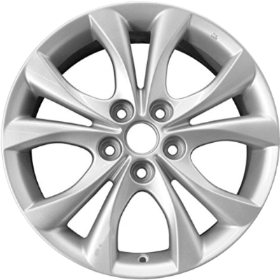 Mazda 3 2010-2012 powder coat silver 17x7 aluminum wheels or rims. Hollander part number ALY64929, OEM part number 9965337070, 9965467070.