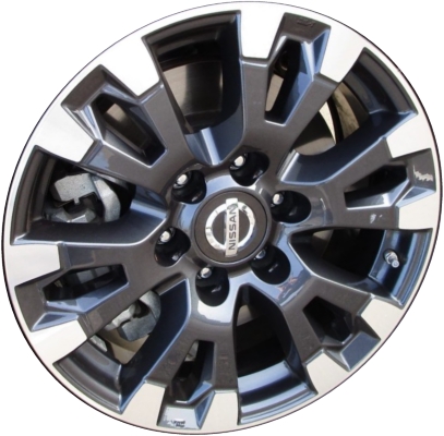 Nissan Titan 2017-2024 charcoal machined 18x8 aluminum wheels or rims. Hollander part number ALY62751, OEM part number 40300EZ40C.
