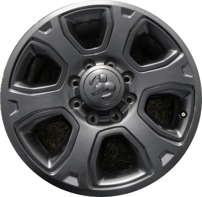 Dodge Ram 2500 2014-2018, Ram 3500 SRW 2014-2018 powder coat black 20x8 aluminum wheels or rims. Hollander part number 2477U45.PB02, OEM part number 1VQ85RXFAB, 1VQ85RXFAA.