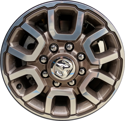 Dodge Ram 2500 2019-2024, Ram 3500 SRW 2019-2024 tan polished 18x8 aluminum wheels or rims. Hollander part number 2694U91, OEM part number 6MS031UWAA.