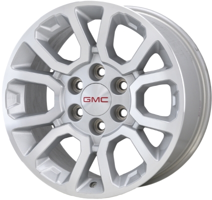 GMC Sierra 1500 2014-2018, Sierra 1500 Limited 2019, Yukon 2015-2020 silver machined 18x8.5 aluminum wheels or rims. Hollander part number 5649/5697, OEM part number 22815067, 20937770.