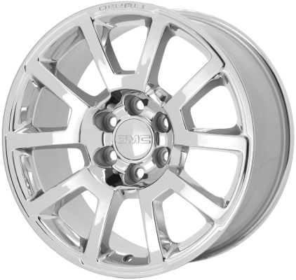 GMC Sierra 1500 2014-2018, Yukon 2015-2020 chrome 20x9 aluminum wheels or rims. Hollander part number 5644U85, OEM part number 20937766.
