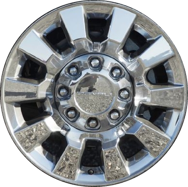 GMC Sierra 2500 2015-2019, Sierra 3500 SRW 2015-2019 chrome 20x8.5 aluminum wheels or rims. Hollander part number 5704, OEM part number 22909145, 84008492, 84341234.