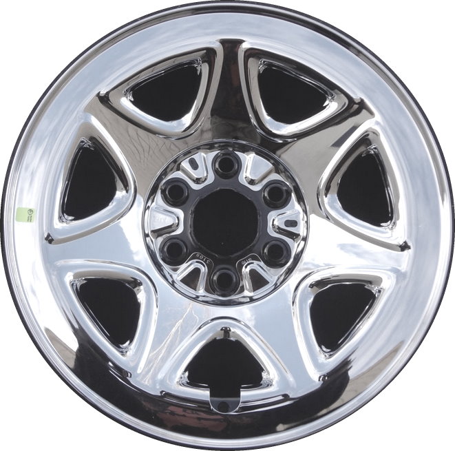 Chevrolet Silverado 1500 2014-2018, Silverado 1500 LD 2019, Sierra 1500 2014-2018, Sierra 1500 Limited 2019 chrome clad 17x8 steel wheels or rims. Hollander part number STL5655, OEM part number 20942020.