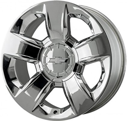 Chevrolet Silverado 1500 2014-2018, Silverado 1500 LD 2019, Suburban 1500 2015-2020, Tahoe 2015-2020 chrome 20x9 aluminum wheels or rims. Hollander part number 5651, OEM part number 20937762.